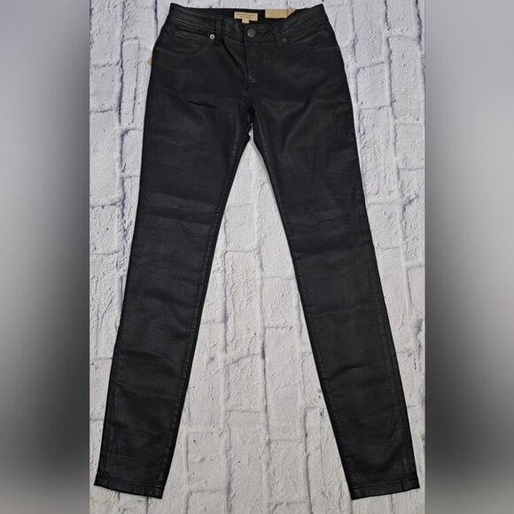 NWT Burberry London Women's Skinny Low Rise Jeans Black Wax Coated Size 26 - Picture 1 of 14